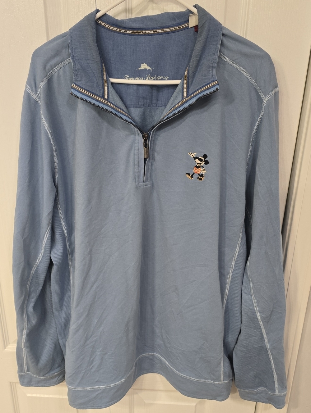 Tommy Bahama Light Blue Half-Zip Pullover with Mickey Embroidery